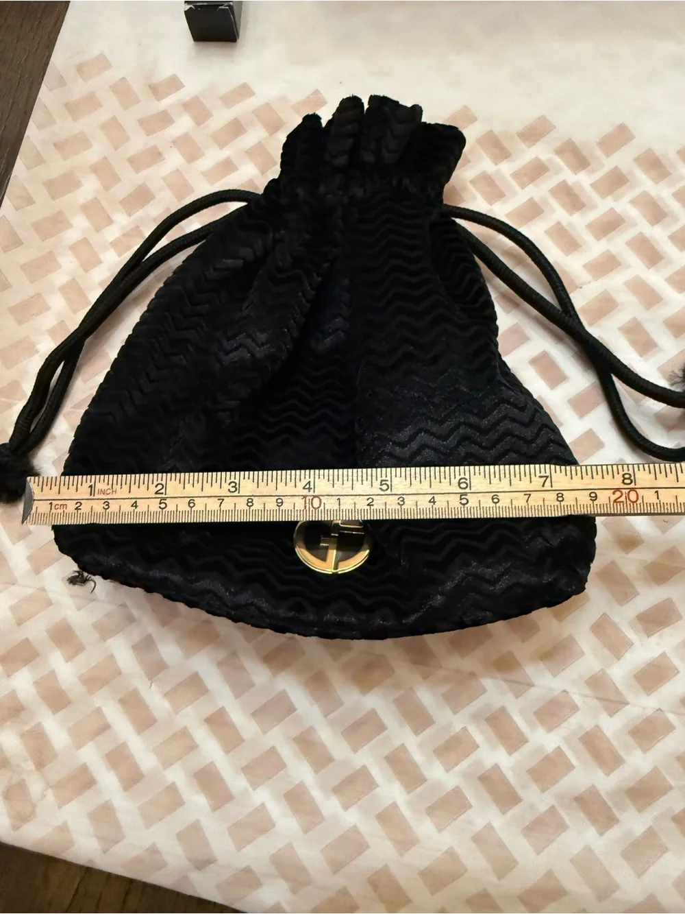 Giorgio Armani Black Drawstring Velvet Pouch with Gold Logo and Makeup Samples
